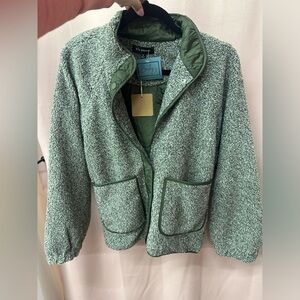 Green Sherpa Jacket with Quilted Trim